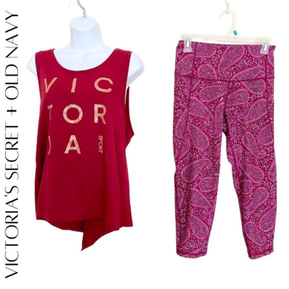 VICTORIA’S SECRET & OLD NAVY Top + Leggings Athleisure Bundle, M - Picture 1 of 11